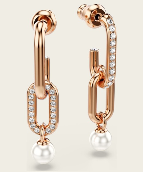 SWAROVSKI(スワロフスキー)の「【公式】【スワロフスキー】Constella ドロップピアス, クリスタル・パール, ラウンドカット, ホワイト, ローズゴールドトーン・プレーティング(ピアス(両耳用)・レディース・ホワイト・ONESIZE)」の3枚目の写真