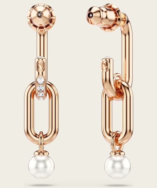 SWAROVSKI(スワロフスキー)の「【公式】【スワロフスキー】Constella ドロップピアス, クリスタル・パール, ラウンドカット, ホワイト, ローズゴールドトーン・プレーティング(ピアス(両耳用)・レディース・ホワイト・ONESIZE)」の2枚目の写真