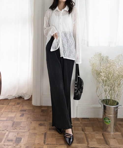 CLEAR BASIC（クリアベーシック）の「【低身長用サイズ有】楊柳フレアパンツ[オフィスカジュアル 着回し抜群 大人 ]（その他パンツ・レディース・グレー/ブラック・F）」の14枚目の写真