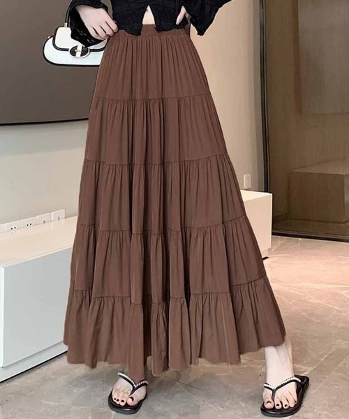 shoppinggo(ショッピングゴー)の「Aラインスカート レディース かわいい マキシ丈(スカート・レディース・ピンク/キャメル/ホワイト/ブラウン/オリーブ/ブラック/グレー/ブルー・FREE)」の4枚目の写真
