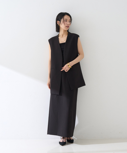 Rouge vif Anna（ルージュヴィフアンナ）の「【セットアップ対応】ストレッチダブルクロスジレ（ベスト・レディース・ブラック・フリー）」の5枚目の写真