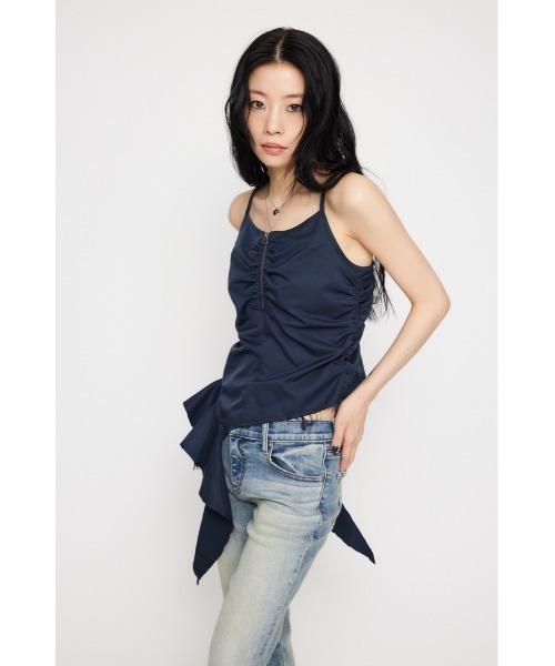 LAGUA GEM（ラグアジェム）の「FRONT ZIP ASYMMETRY キャミソール（キャミソール・レディース・アイボリー/ネイビー・FREE）」の4枚目の写真