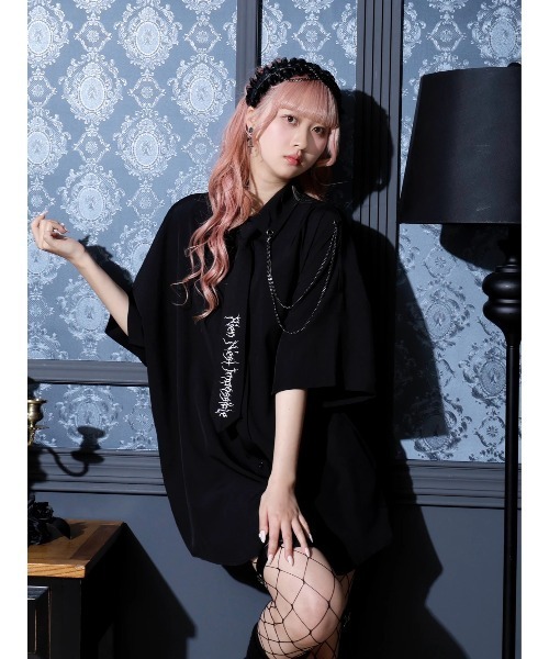 DIME ブラック 半袖シャツ KNOOSWEAT シャツ NORMANBROS別注 メッシュプリントシャツ 半袖 メンズ
