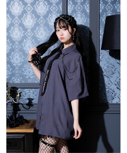 ネクタイ付きユニセックス5分袖シャツ（シャツ/ブラウス）｜NOEMIE