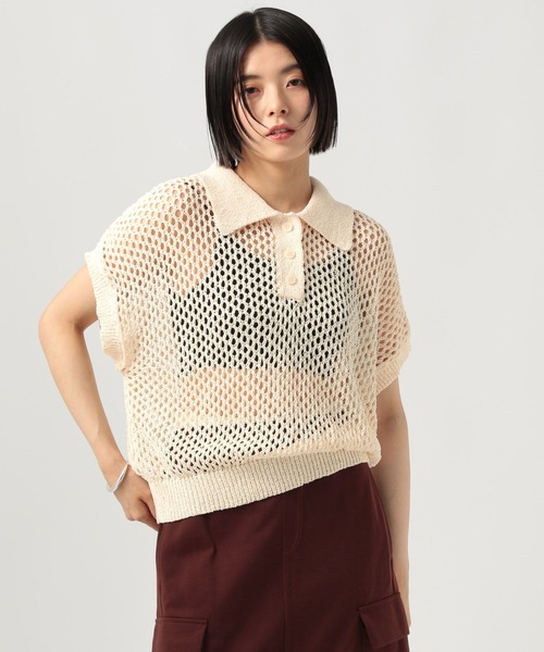 BAYFLOW（ベイフロー）の「[ドライタッチな肌ざわり]ショートニットポロシャツ（ポロシャツ・レディース・イエロー/オフホワイト/ブラック・FREE）」の2枚目の写真