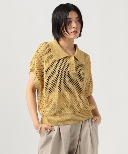 BAYFLOW（ベイフロー）の「[ドライタッチな肌ざわり]ショートニットポロシャツ（ポロシャツ・レディース・イエロー/オフホワイト/ブラック・FREE）」の3枚目の写真