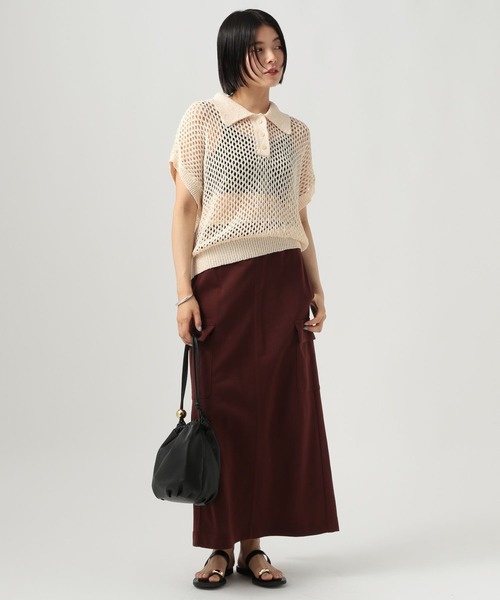 BAYFLOW（ベイフロー）の「[ドライタッチな肌ざわり]ショートニットポロシャツ（ポロシャツ・レディース・イエロー/オフホワイト/ブラック・FREE）」の10枚目の写真