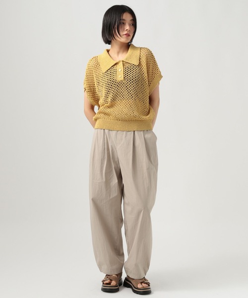 BAYFLOW（ベイフロー）の「[ドライタッチな肌ざわり]ショートニットポロシャツ（ポロシャツ・レディース・イエロー/オフホワイト/ブラック・FREE）」の4枚目の写真