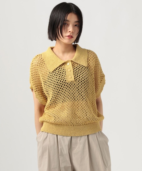BAYFLOW（ベイフロー）の「[ドライタッチな肌ざわり]ショートニットポロシャツ（ポロシャツ・レディース・イエロー/オフホワイト/ブラック・FREE）」の22枚目の写真