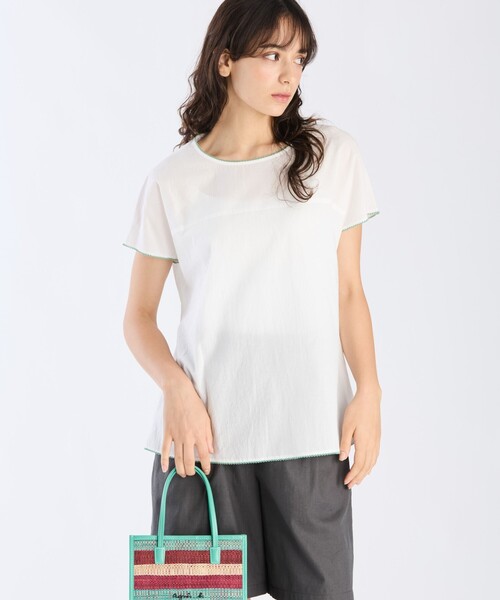 To b. by agnes b.(トゥービーバイアニエスベー)の「コットンローン 半袖 ブラウス(シャツ/ブラウス・レディース・ホワイト・40/38/36)」の7枚目の写真