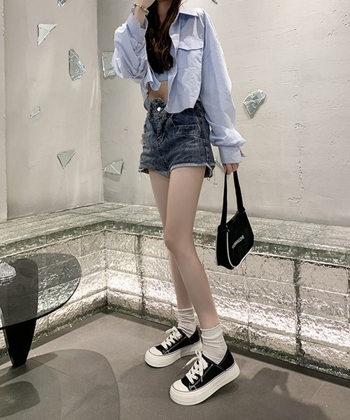 Lace Ladies（レースレディース）の「ラウンドトゥ 厚底 キャンバス レースアップ スニーカー（スニーカー・レディース・ブラック/アイボリー・22.5cm/23cm/23.5cm/24cm/24.5cm/25cm）」の6枚目の写真