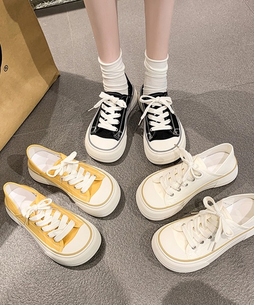 Lace Ladies（レースレディース）の「ラウンドトゥ 厚底 キャンバス レースアップ スニーカー（スニーカー・レディース・ブラック/アイボリー・22.5cm/23cm/23.5cm/24cm/24.5cm/25cm）」の7枚目の写真