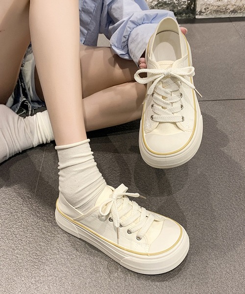 Lace Ladies（レースレディース）の「ラウンドトゥ 厚底 キャンバス レースアップ スニーカー（スニーカー・レディース・ブラック/アイボリー・22.5cm/23cm/23.5cm/24cm/24.5cm/25cm）」の20枚目の写真