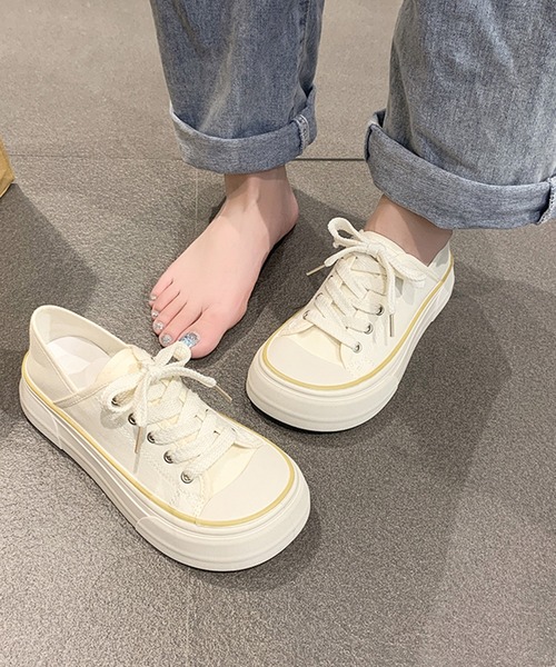 Lace Ladies（レースレディース）の「ラウンドトゥ 厚底 キャンバス レースアップ スニーカー（スニーカー・レディース・ブラック/アイボリー・22.5cm/23cm/23.5cm/24cm/24.5cm/25cm）」の21枚目の写真