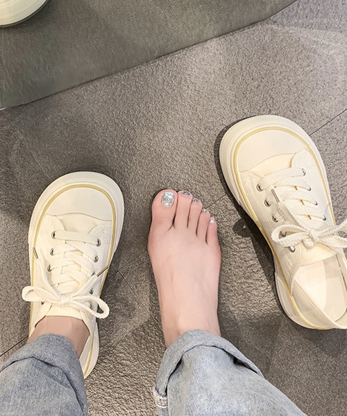 Lace Ladies（レースレディース）の「ラウンドトゥ 厚底 キャンバス レースアップ スニーカー（スニーカー・レディース・ブラック/アイボリー・22.5cm/23cm/23.5cm/24cm/24.5cm/25cm）」の22枚目の写真