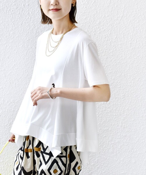 Drawer ヘムフレア　ショートスリーブ　トップス セール】ヘムフレア ショート スリーブ プルオーバー（Tシャツ