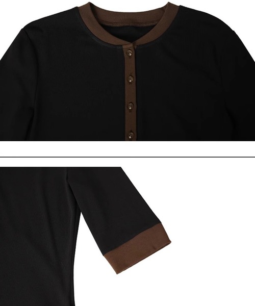 EIGHTHMONTH(エイスマンス)の「ヘンリーネックバイカラートップス EM25a001【EIGHTHMONTH】(Tシャツ/カットソー・レディース・ブラック/ブラウン・M/S)」の12枚目の写真