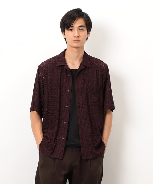 COMME CA ISM（コムサイズム）の「透かし柄レース オープンシャツ（シャツ/ブラウス・メンズ・ブラック/カーキ/ボルドー・MEDIUM/LARGE）」の3枚目の写真