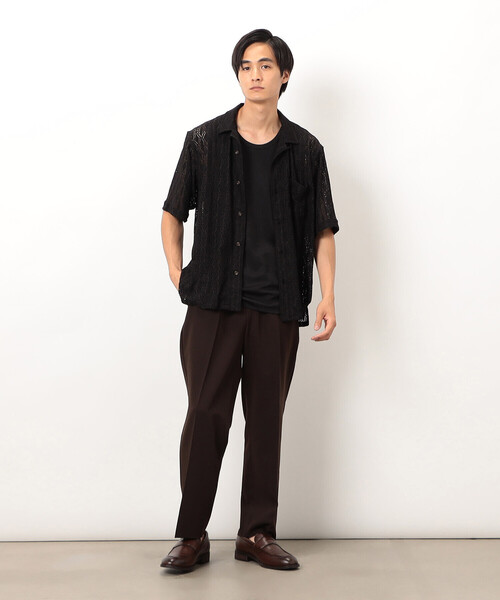 COMME CA ISM（コムサイズム）の「透かし柄レース オープンシャツ（シャツ/ブラウス・メンズ・ブラック/カーキ/ボルドー・MEDIUM/LARGE）」の4枚目の写真
