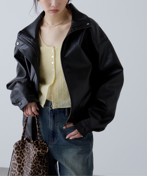 FREE'S MART(フリーズマート)の「◆スタンド合皮ブルゾン(ブルゾン・レディース・ブラウン/ブラウン系その他/ブラック・SMALL/MEDIUM)」の7枚目の写真