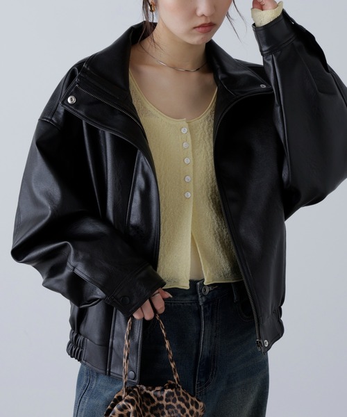 FREE'S MART(フリーズマート)の「◆スタンド合皮ブルゾン(ブルゾン・レディース・ブラウン/ブラウン系その他/ブラック・SMALL/MEDIUM)」の8枚目の写真