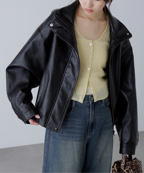 FREE'S MART(フリーズマート)の「◆スタンド合皮ブルゾン(ブルゾン・レディース・ブラウン/ブラウン系その他/ブラック・SMALL/MEDIUM)」の9枚目の写真