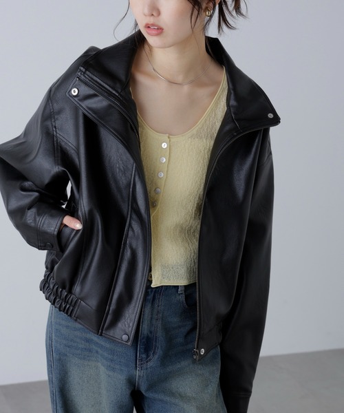 FREE'S MART(フリーズマート)の「◆スタンド合皮ブルゾン(ブルゾン・レディース・ブラウン/ブラウン系その他/ブラック・SMALL/MEDIUM)」の15枚目の写真