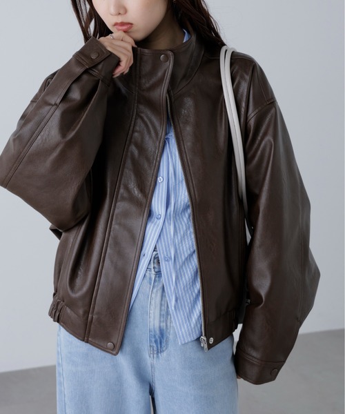 FREE'S MART(フリーズマート)の「◆スタンド合皮ブルゾン(ブルゾン・レディース・ブラウン/ブラウン系その他/ブラック・SMALL/MEDIUM)」の18枚目の写真