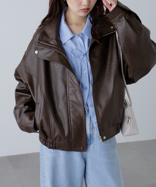 FREE'S MART(フリーズマート)の「◆スタンド合皮ブルゾン(ブルゾン・レディース・ブラウン/ブラウン系その他/ブラック・SMALL/MEDIUM)」の19枚目の写真