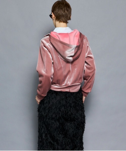 MAISON SPECIAL ベロア トップス トレーナー ジャージ 黒 Shirring Velor Back Zip T-shirt