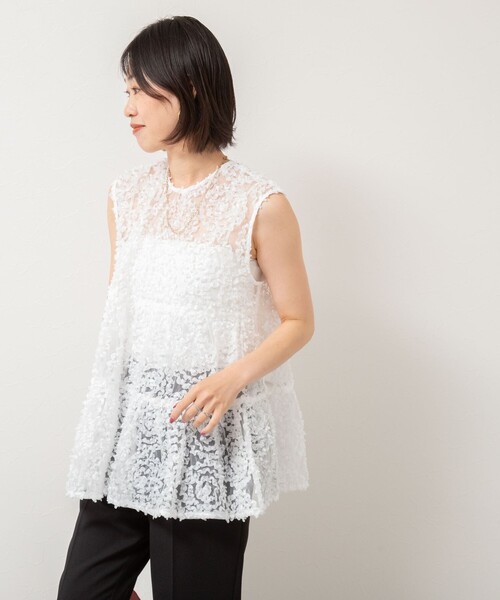 NOLLEY’S（ノーリーズ）の「フラワーチュールティアードブラウス（シャツ/ブラウス・レディース・ホワイト/ブラック・38）」の7枚目の写真