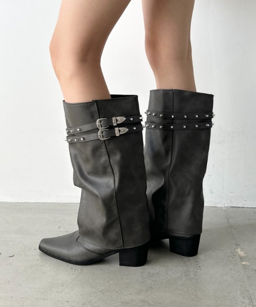セール】スタッズダブルベルトカバーロングブーツ（ブーツ）｜Bamm