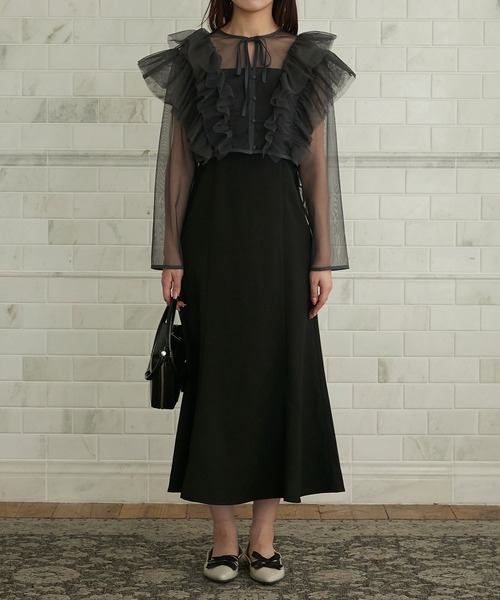 BONLECILL noir】2wayチュールフリルブラウス＆マーメイドキャミドレスSET