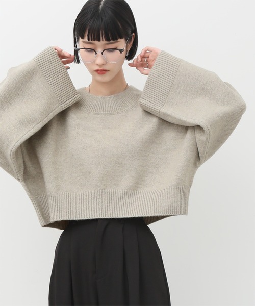 NOGLE（ノグル）の「【NOGLE/ノグル】ショートルーズリブニット（ニット/セーター・レディース・ブラック/ネイビー/レッド/グレー/オートミール/ブラウン系/グレイッシュベージュ・FREE）」の4枚目の写真