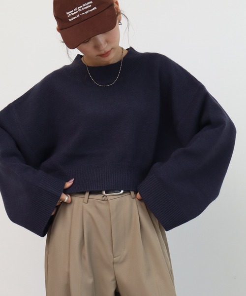 NOGLE（ノグル）の「【NOGLE/ノグル】ショートルーズリブニット（ニット/セーター・レディース・ブラック/ネイビー/レッド/グレー/オートミール/ブラウン系/グレイッシュベージュ・FREE）」の6枚目の写真