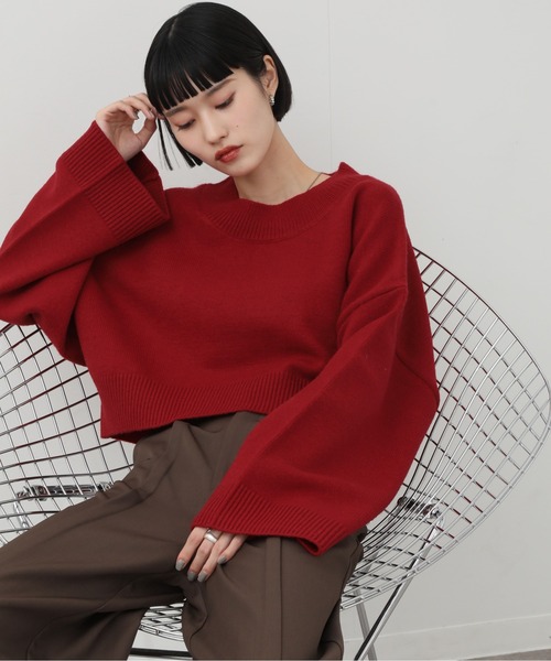 NOGLE（ノグル）の「【NOGLE/ノグル】ショートルーズリブニット（ニット/セーター・レディース・ブラック/ネイビー/レッド/グレー/オートミール/ブラウン系/グレイッシュベージュ・FREE）」の7枚目の写真