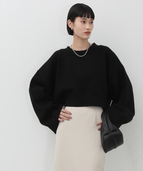 NOGLE（ノグル）の「【NOGLE/ノグル】ショートルーズリブニット（ニット/セーター・レディース・ブラック/ネイビー/レッド/グレー/オートミール/ブラウン系/グレイッシュベージュ・FREE）」の14枚目の写真