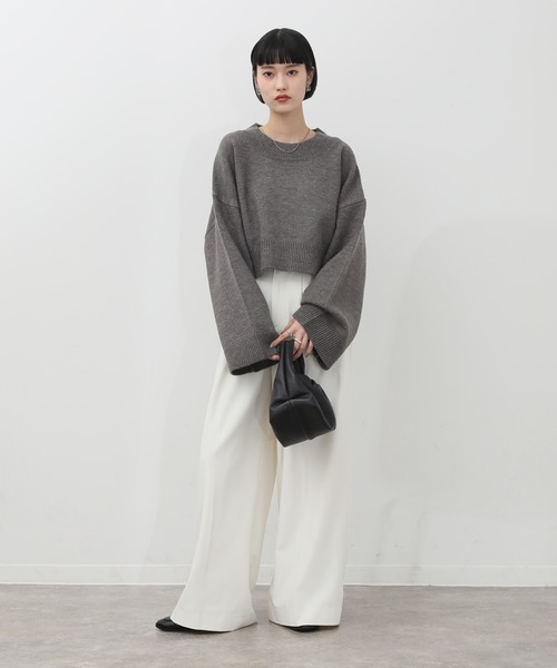 NOGLE（ノグル）の「【NOGLE/ノグル】ショートルーズリブニット（ニット/セーター・レディース・ブラック/ネイビー/レッド/グレー/オートミール/ブラウン系/グレイッシュベージュ・FREE）」の13枚目の写真