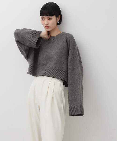 NOGLE（ノグル）の「【NOGLE/ノグル】ショートルーズリブニット（ニット/セーター・レディース・ブラック/ネイビー/レッド/グレー/オートミール/ブラウン系/グレイッシュベージュ・FREE）」の12枚目の写真