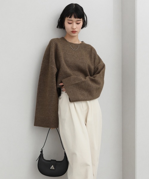 NOGLE（ノグル）の「【NOGLE/ノグル】ショートルーズリブニット（ニット/セーター・レディース・ブラック/ネイビー/レッド/グレー/オートミール/ブラウン系/グレイッシュベージュ・FREE）」の19枚目の写真