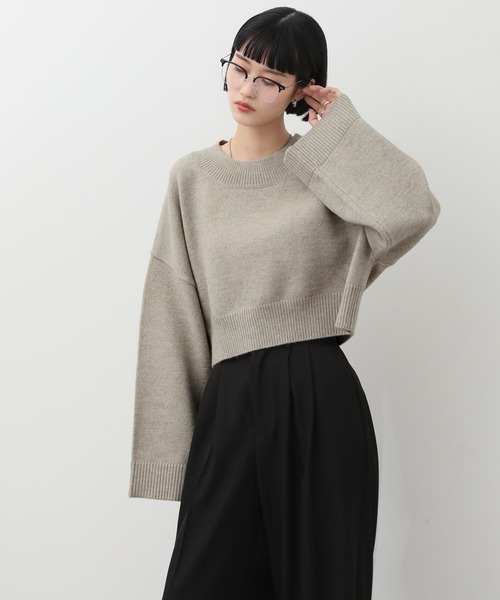 NOGLE（ノグル）の「【NOGLE/ノグル】ショートルーズリブニット（ニット/セーター・レディース・ブラック/ネイビー/レッド/グレー/オートミール/ブラウン系/グレイッシュベージュ・FREE）」の9枚目の写真