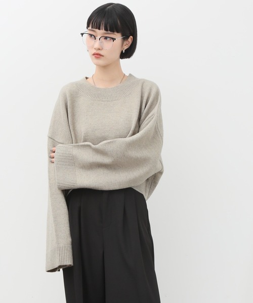 NOGLE（ノグル）の「【NOGLE/ノグル】ショートルーズリブニット（ニット/セーター・レディース・ブラック/ネイビー/レッド/グレー/オートミール/ブラウン系/グレイッシュベージュ・FREE）」の10枚目の写真