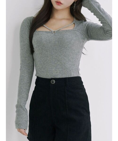 EATME(イートミー)の「リングデコルテリブTOP(Tシャツ/カットソー・レディース・ピンク/グレー/ブラック・FREE)」の3枚目の写真