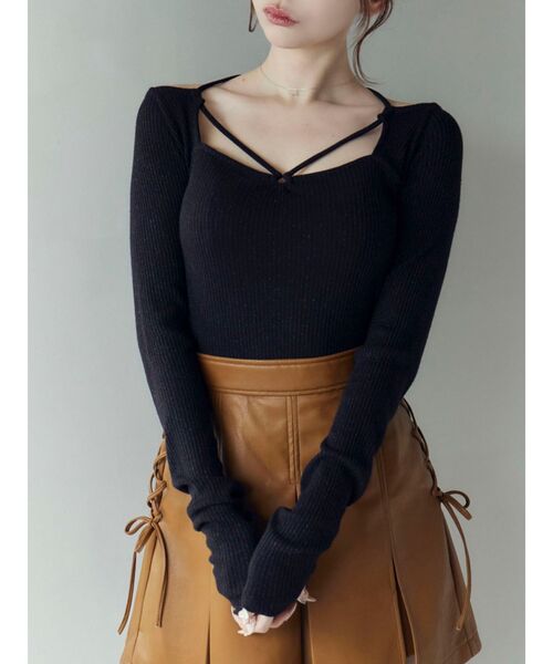 EATME(イートミー)の「リングデコルテリブTOP(Tシャツ/カットソー・レディース・ピンク/グレー/ブラック・FREE)」の2枚目の写真