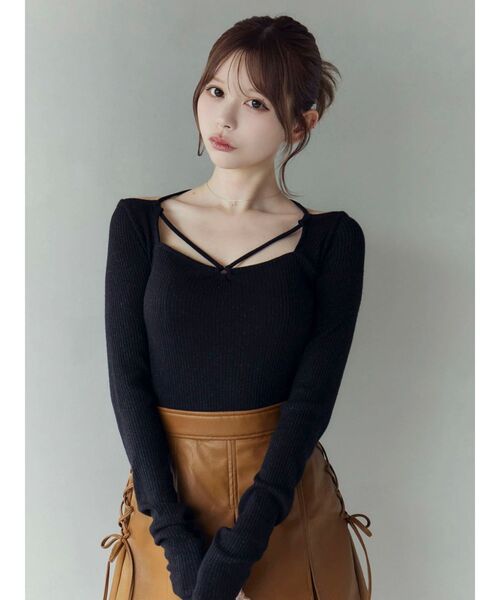 EATME(イートミー)の「リングデコルテリブTOP(Tシャツ/カットソー・レディース・ピンク/グレー/ブラック・FREE)」の5枚目の写真