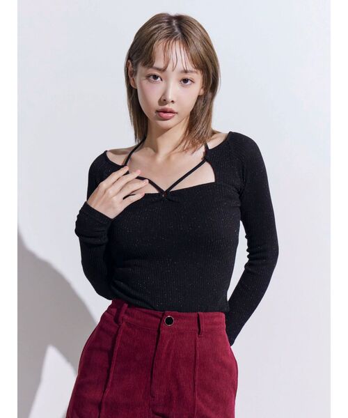 EATME(イートミー)の「リングデコルテリブTOP(Tシャツ/カットソー・レディース・ピンク/グレー/ブラック・FREE)」の6枚目の写真