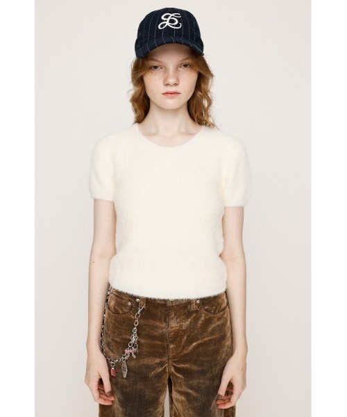 SLY（スライ）の「SHAGGY YARN T/SH シャギーヤーン ティーシャツ 秋服 冬服 半袖 春服（ニット/セーター・レディース・ライトブラック/ブラウン系その他2/アイボリー・FREE）」の7枚目の写真