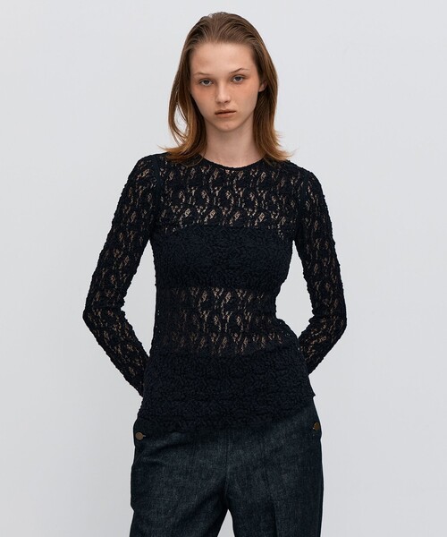 BACCA ストレッチレース ロングスリーブプルオーバー　値札付き ストレッチレース ロングスリーブプルオーバー（Tシャツ/カットソー