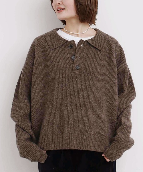 fig Ｌondon（フィグロンドン）の「_AIR WOOL polo（ニット/セーター・レディース・アイボリー/ピンク/ネイビー/ダークブラウン・FREE）」の3枚目の写真