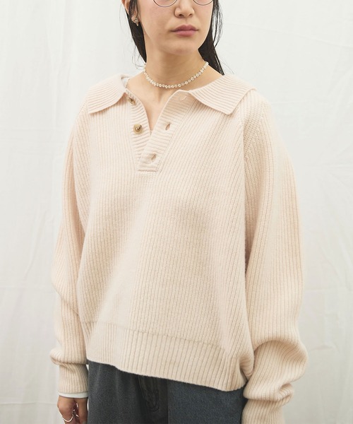 fig Ｌondon（フィグロンドン）の「_AIR WOOL polo（ニット/セーター・レディース・アイボリー/ピンク/ネイビー/ダークブラウン・FREE）」の4枚目の写真